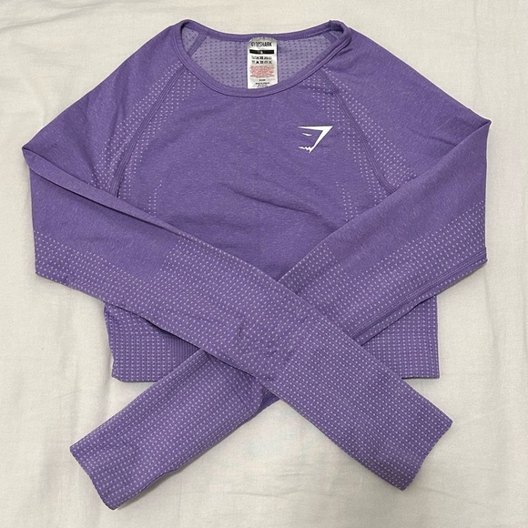 Gymshark womens vital seamless 2.0 long sleeve crop top digital violet marl💜 - Picture 1 of 3